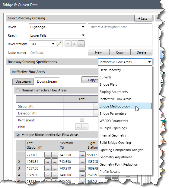 Select the Bridge Methodology option from the Roadway Crossing Specifications dropdown combo box