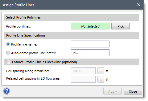 Assign Profile Lines dialog box